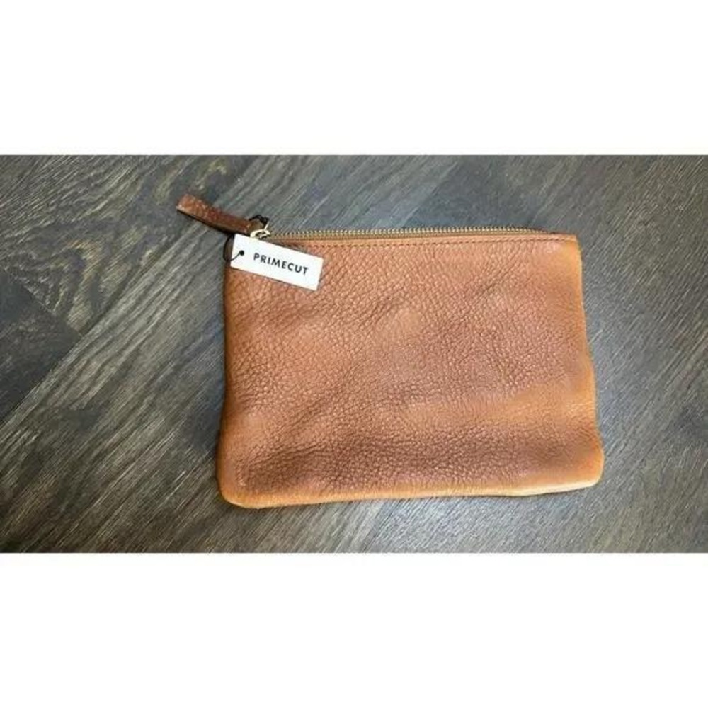 NWT PRIMECUT COGNAC CHECKERED LEATHER POUCH CLUTCH SUEDE HANDMADE MADE IN USA - Picture 6 of 6